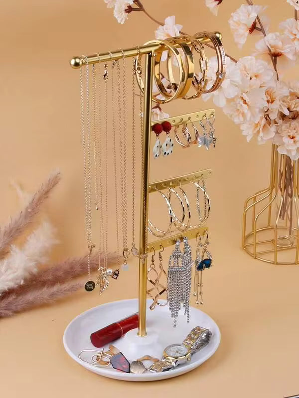 1 Piece Metal Jewelry Stand With Tray For Storing And Displaying Necklaces, Earrings And Bracelets, Earring Display Stand, Suitable For Home Storage Or Jewelry Retail, Valentine's Day Gift. Sun Travel Cool