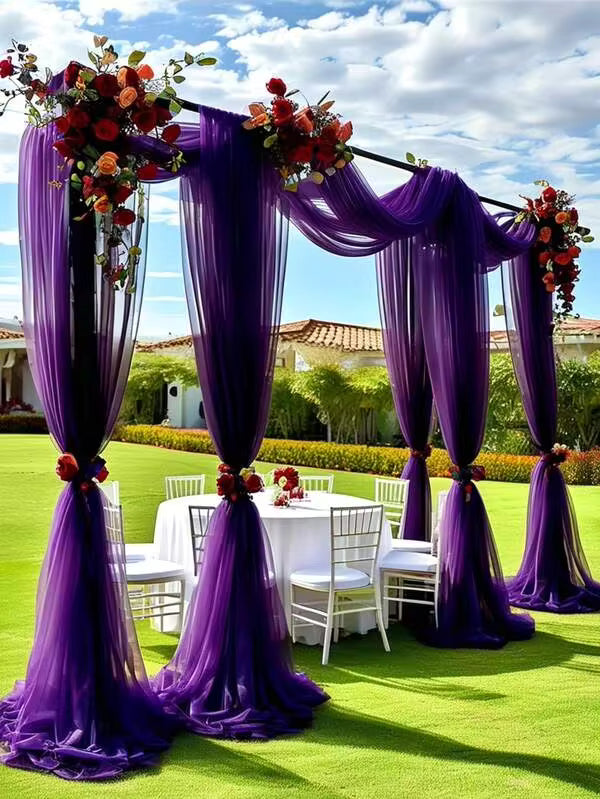 1pc Deep Purple Sheer Fabric Wedding Arch - Large Romantic Voile Decor, Suitable For Ceremony, Reception And Party Decorations, Perfect Choice For Wedding Season And Party Decorations