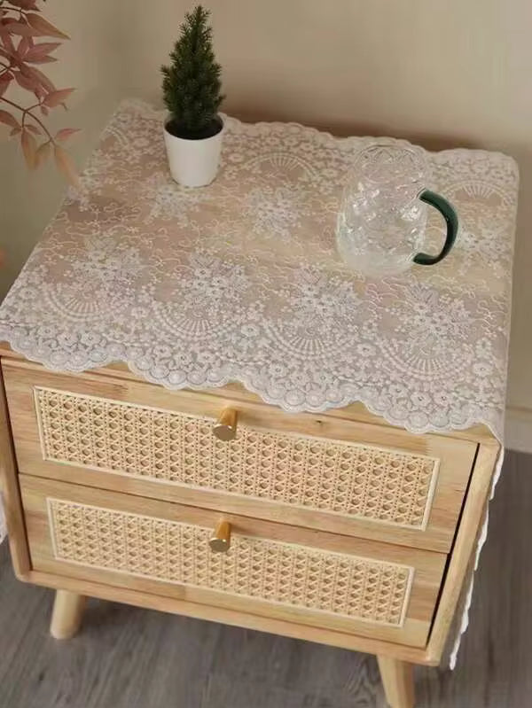 1pc French Vintage Lace Table Runner, White Embroidered Bedside Cabinet Cover, 100% Polyester Small Tablecloth, For Wedding, Home Decor, Birthday, New Year, Tea Table, Hawaii Theme