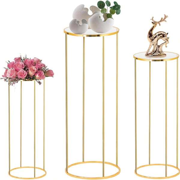 Party Cylinder Stand, Gold Metal Plant Round Cylinder Stand For Party Flowers, Cylinder Table Display Pedestal Base For Vases, Birthday Party Backdrop Decoration