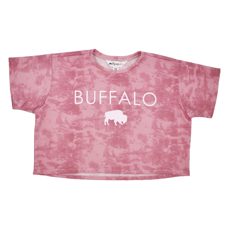 Women's Dusty Pink Buffalo Tie Dye Crop Top T-Shirt