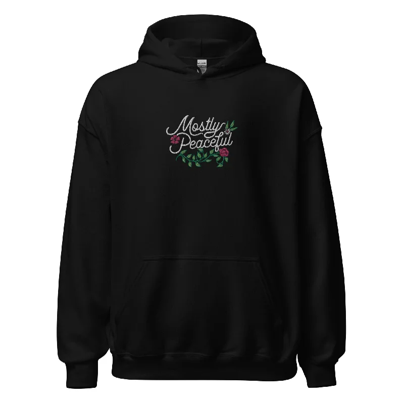 Mostly Peaceful Embroidered Floral Hoodie