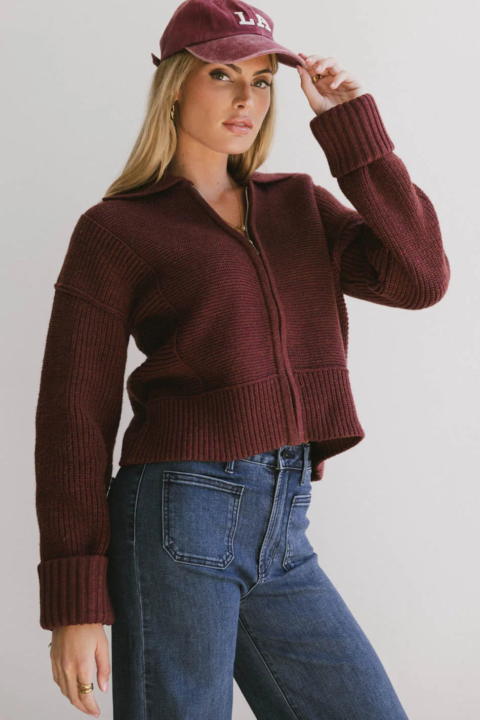 Hallie Zip Up Cardigan in Brick - FINAL SALE