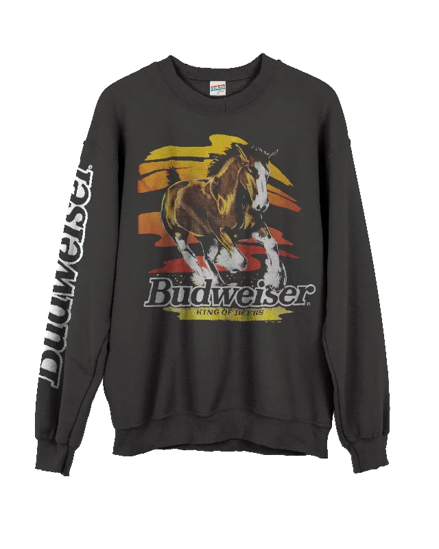 JUNK FOOD CLOTHING UNISEX BUDWEISER NEON CLYDESDALES FLEA MARKET FLEECE