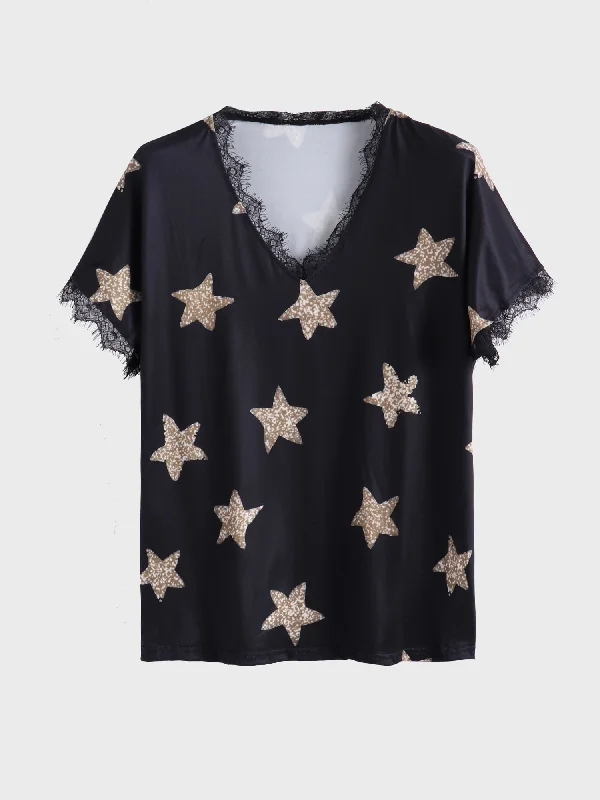 Midsize Lovely Star Lace Trim Top