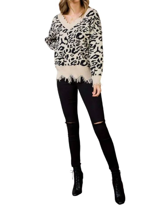 Frayed Leopard Sweater In Multi