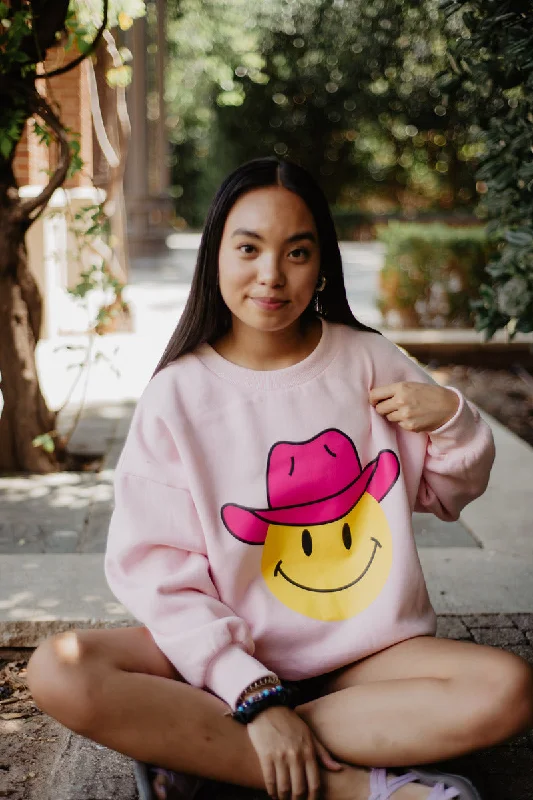 Sports And Leisure Pink Cowgirl Hat Happy Face Cute Sweatshirt