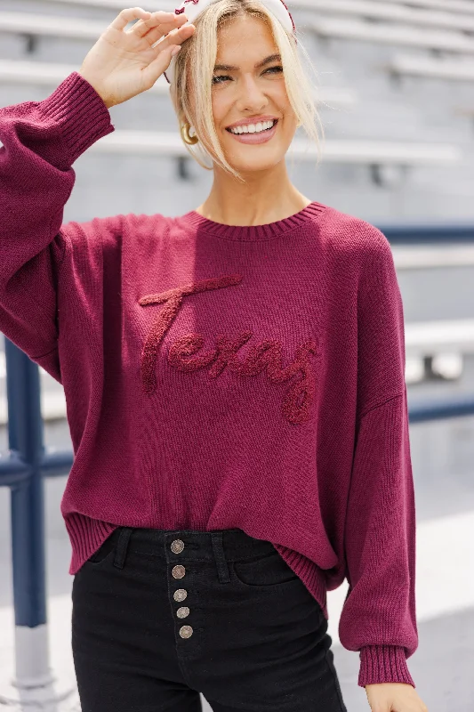 It's A Win Maroon Texas Script Sweater