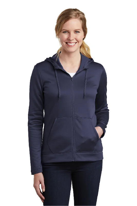 Nike Womens Therma-Fit Moisture Wicking Fleece Full Zip Hooded Sweatshirt Hoodie w/ Pockets - Midnight Navy Blue