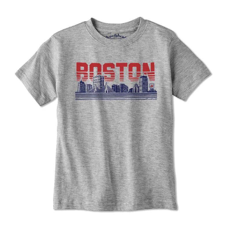 Boston Lined Cityscape Gray Youth T-Shirt