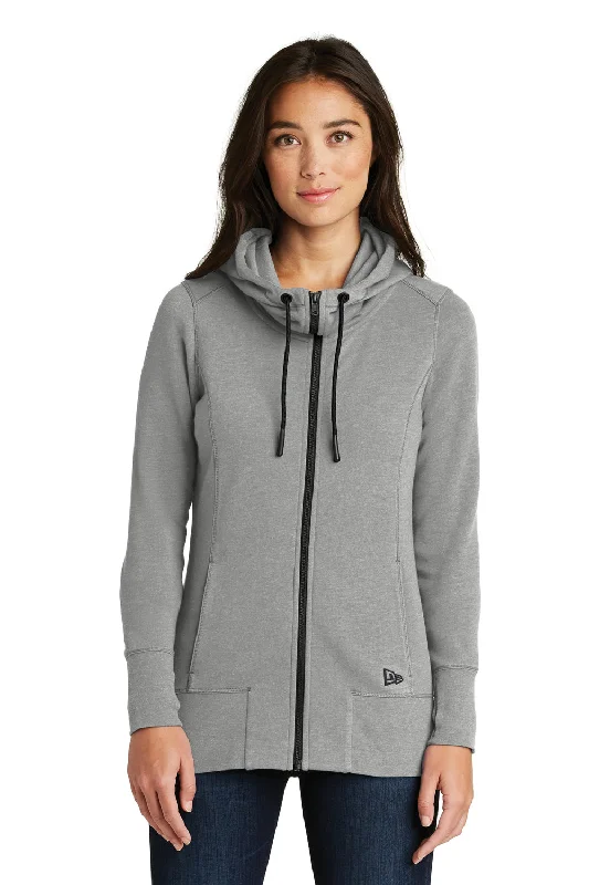 New Era Womens Fleece Full Zip Hooded Sweatshirt Hoodie w/ Pockets - Heather Shadow Grey