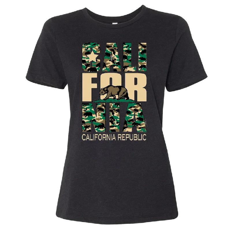 Comfortable Lounge Wear California State Flag Camo Women's Relaxed Jersey Tee