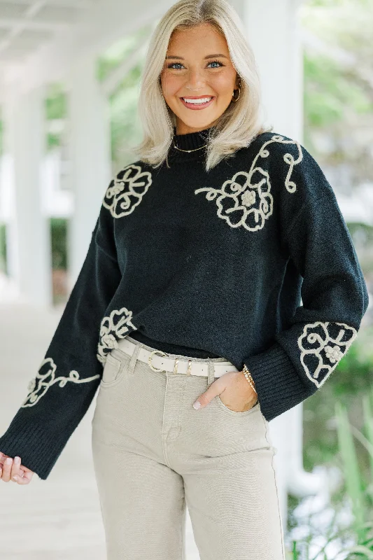 Keep You Close Black Floral Sweater