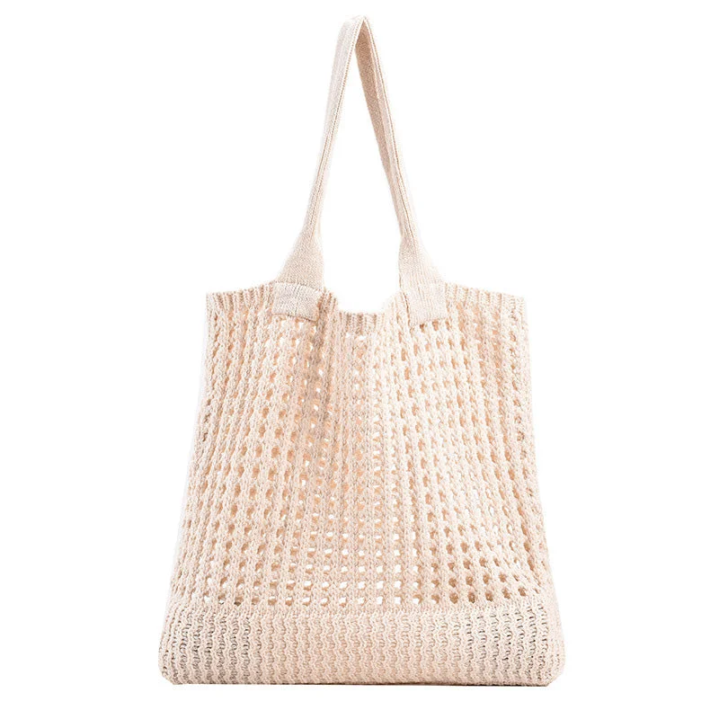 Slouchy Fishnet Openwork Beach Vacation Crochet Knit Tote Bag