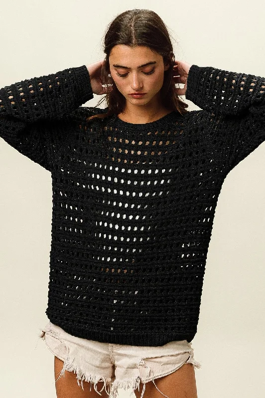 Round Neck Open Knit Sweater