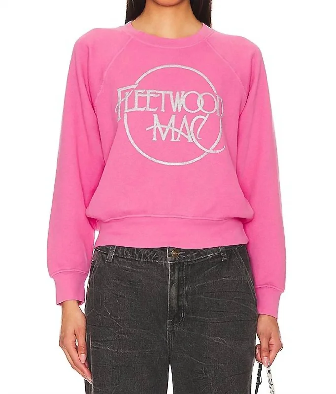 Fleetwood Mac Circle Logo Raglan Crew Sweater Top In Pink Rouge