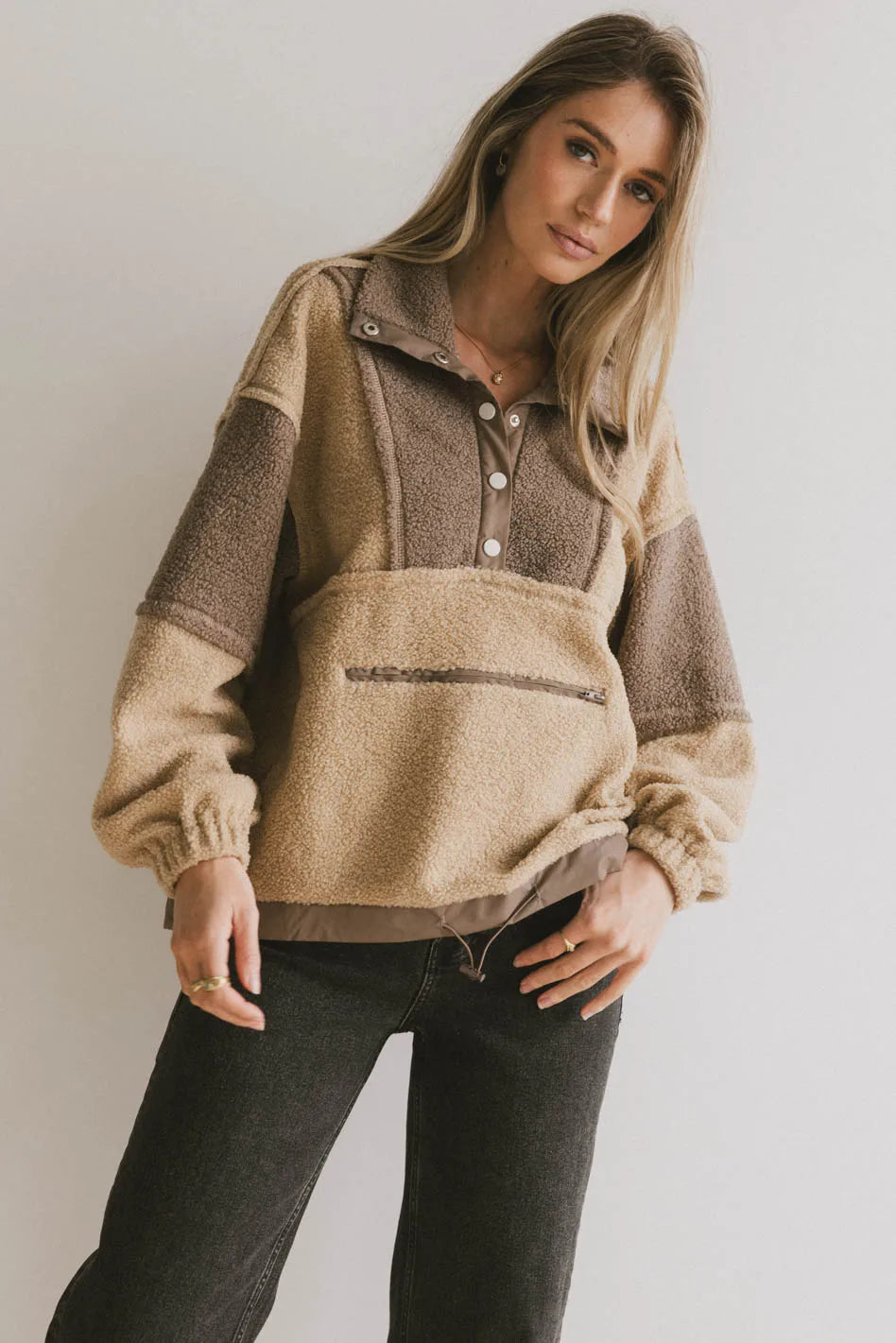 Indra Quarter Zip in Taupe - FINAL SALE