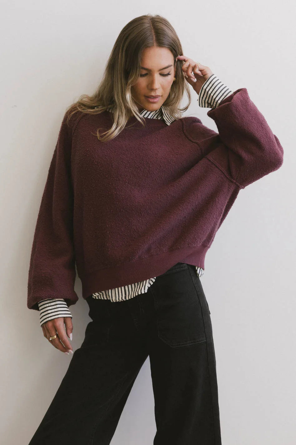 Annaleah Textured Sweatshirt in Burgundy - FINAL SALE