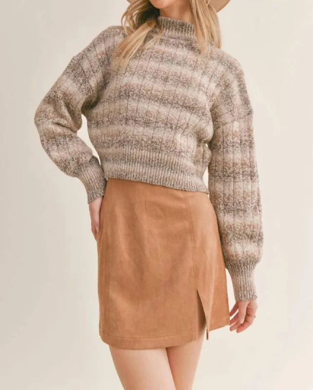 Virgo Ombre Turtleneck Sweater Top In Brick Multi