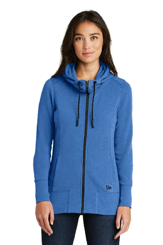 Breezy Outfits New Era Womens Fleece Full Zip Hooded Sweatshirt Hoodie w/ Pockets - Heather Royal Blue