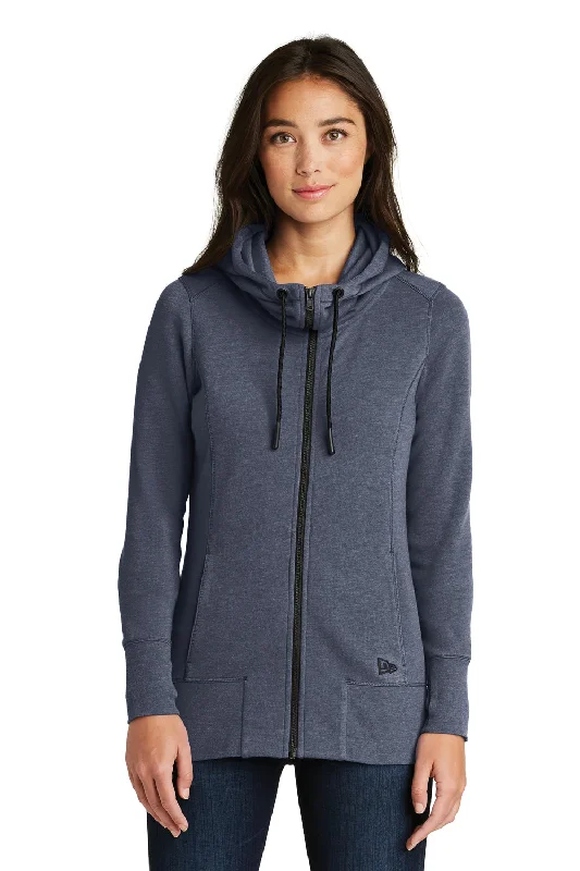 Cozy Fashions New Era Womens Fleece Full Zip Hooded Sweatshirt Hoodie w/ Pockets - Heather Navy Blue