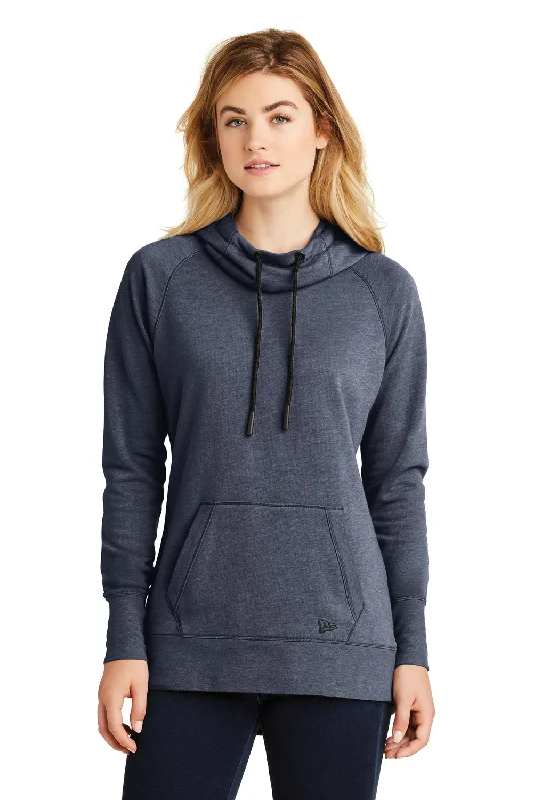 Soft Wearables New Era Womens Fleece Hooded Sweatshirt Hoodie w/ Pouch Pocket - Heather Navy Blue Soft Wearables New Era Womens Fleece Hooded Sweatshirt Hoodie w/ Pouch Pocket - Heather Navy Blue