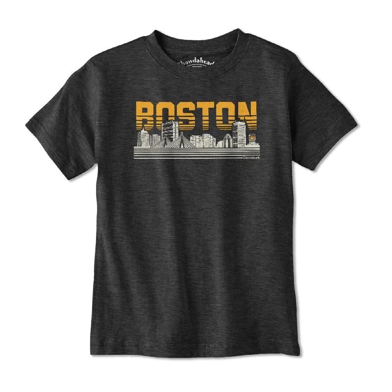 Boston Lined Cityscape Charcoal Youth T-Shirt