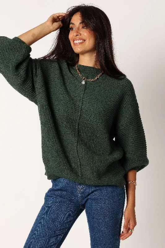 Meredith Ribbed Crewneck Knit Sweater - Green