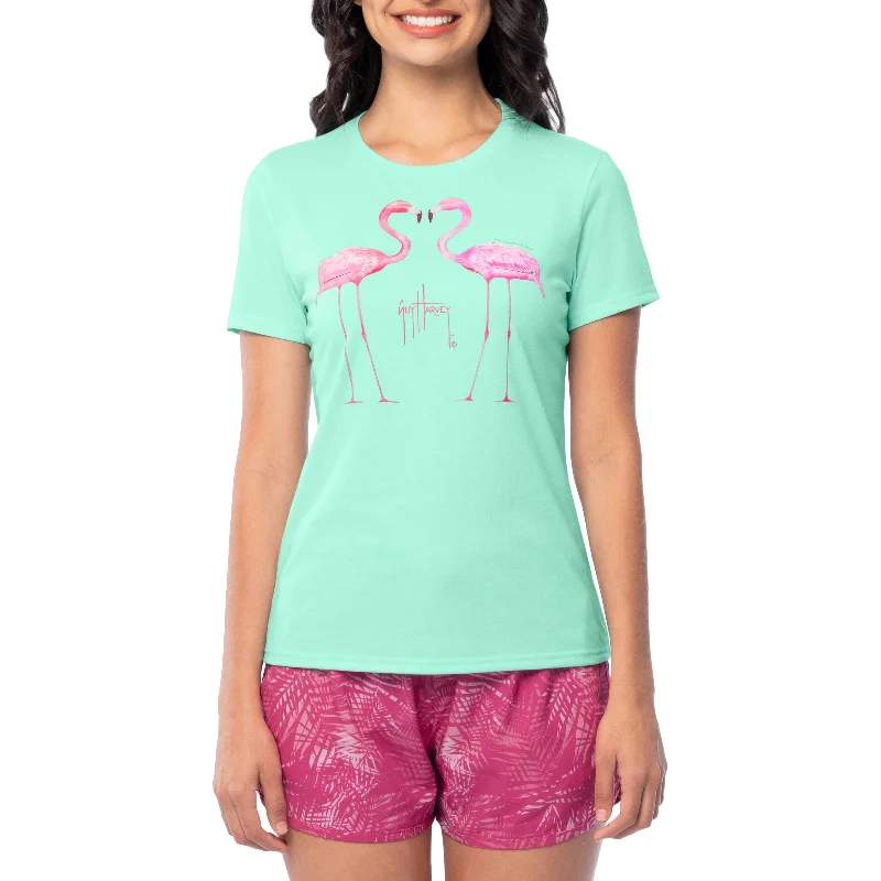 Ladies Flamingo Love Short Sleeve Crew Neck T-Shirt