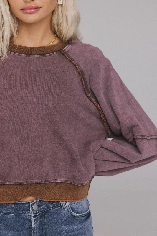 Porter Distressed Crewneck in Berry - FINAL SALE