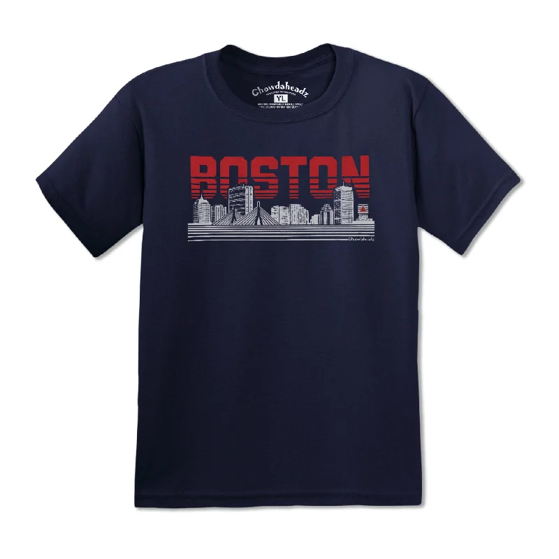 Boston Lined Cityscape Navy Youth T-Shirt