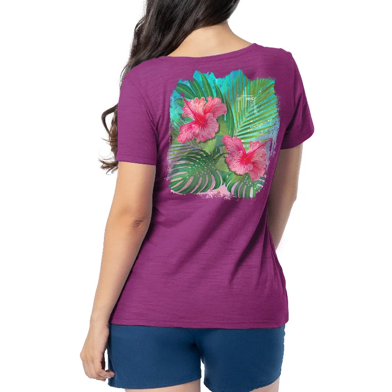 Ladies Floral Watercolor Relaxed V-Neck Top