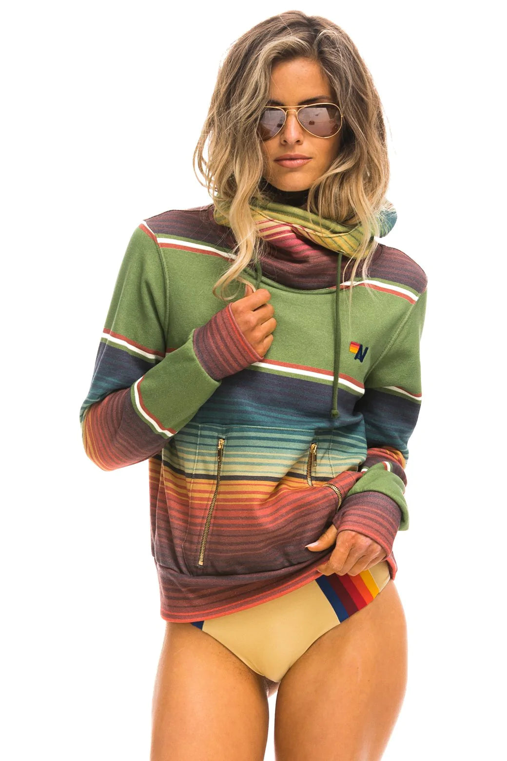 Aviator Nation Serape Ninja Pullover Hoodie in Jungle Green