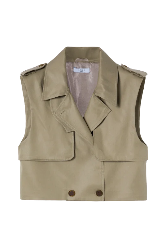 Olive-Beige Cropped Trench Vest