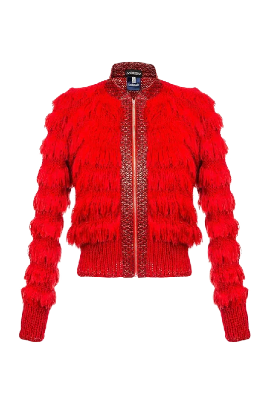 Red Fringe Bomber Jacket