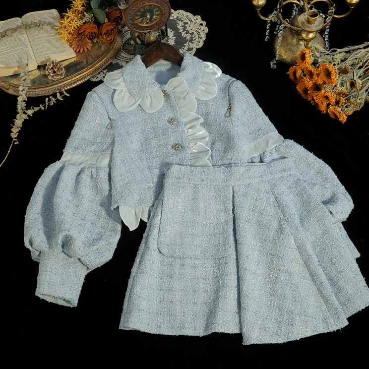 Scallop Tweed Jacket / Skirt (Blue)