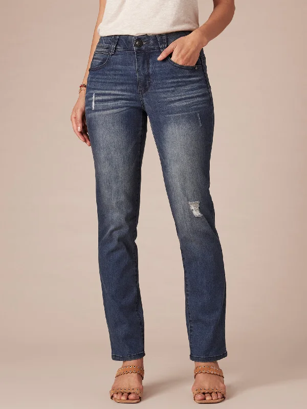 "Ab"solution® Distressed Blue Vintage Denim Straight Leg Jeans