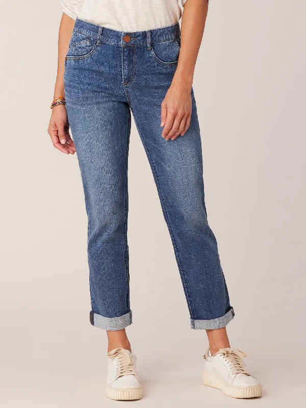 "Ab"solution Mid-Rise Girlfriend Jeans with Side Entry Pockets