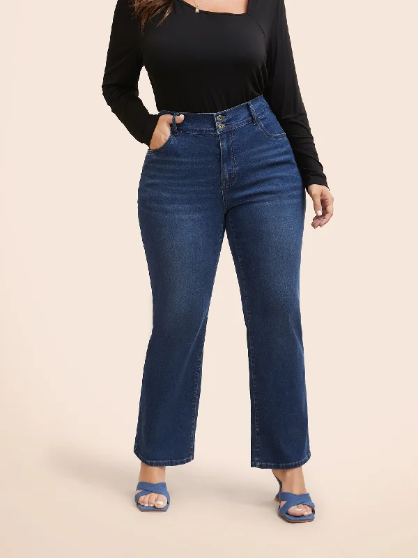 Dark Wash Slanted Pocket Straight Leg Jeans