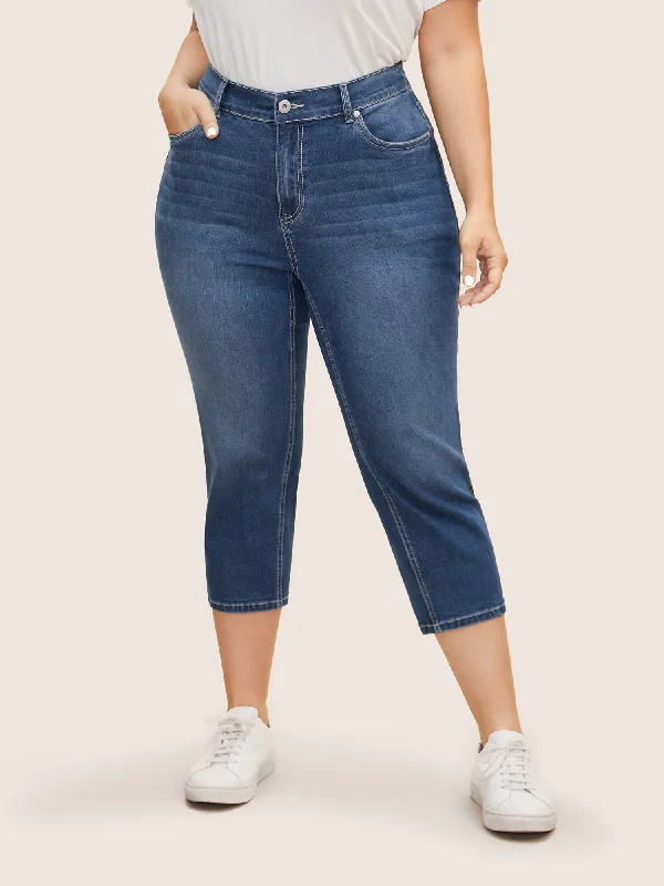 High Stretch Slanted Pocket Slim Cropped Jeans