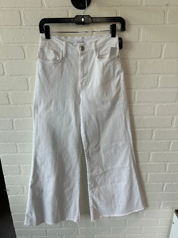 Jeans Cropped By Frame In White Denim, Size: 2