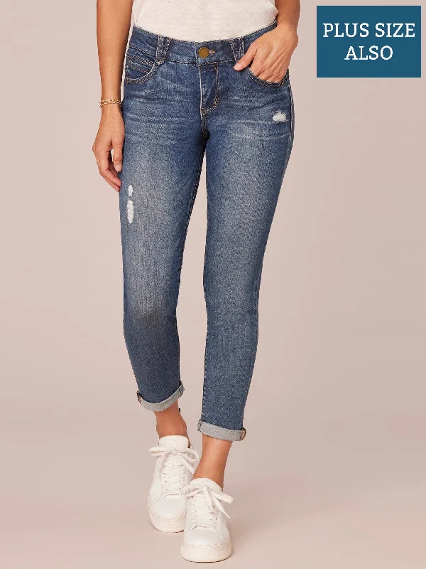 "Ab"solution Mid-Rise Distress Detail Ankle Skimmer Plus Size Jeans