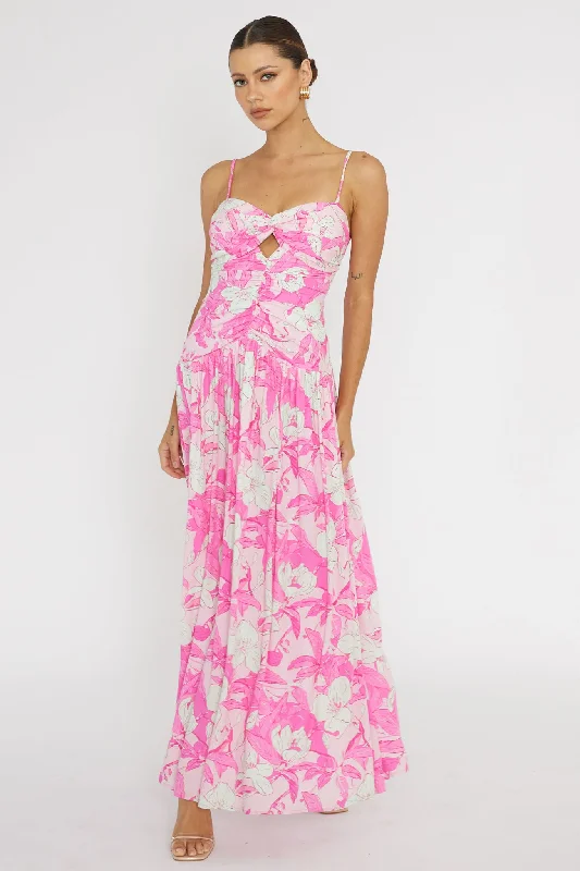 Amanie Ruched Waist Maxi Dress Pink