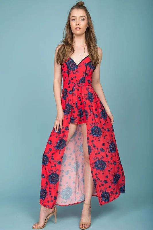 Annika Floral Maxi Romper Red