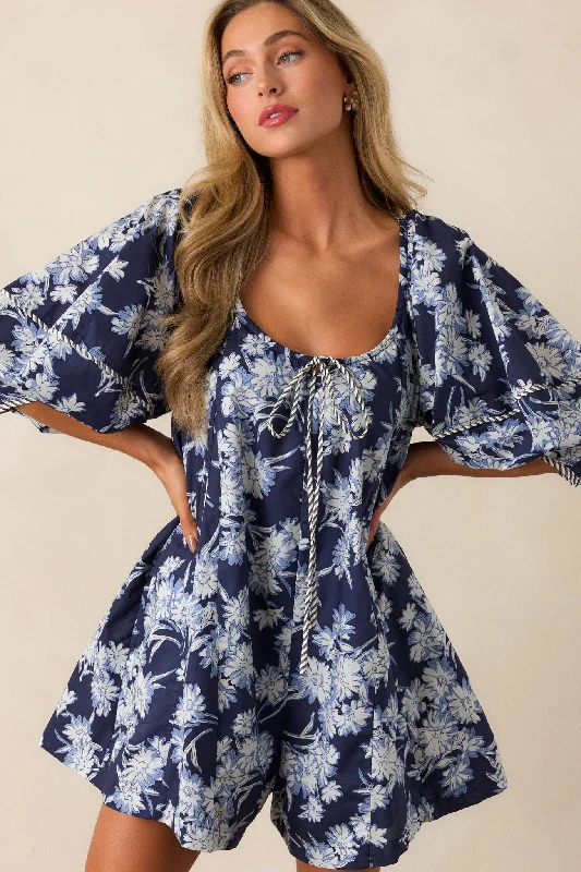 Awaiting Love 100% Cotton Navy Floral Romper