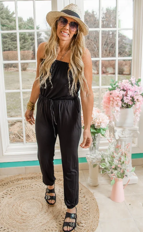 Modern Solid Strapless Jumpsuit - Black