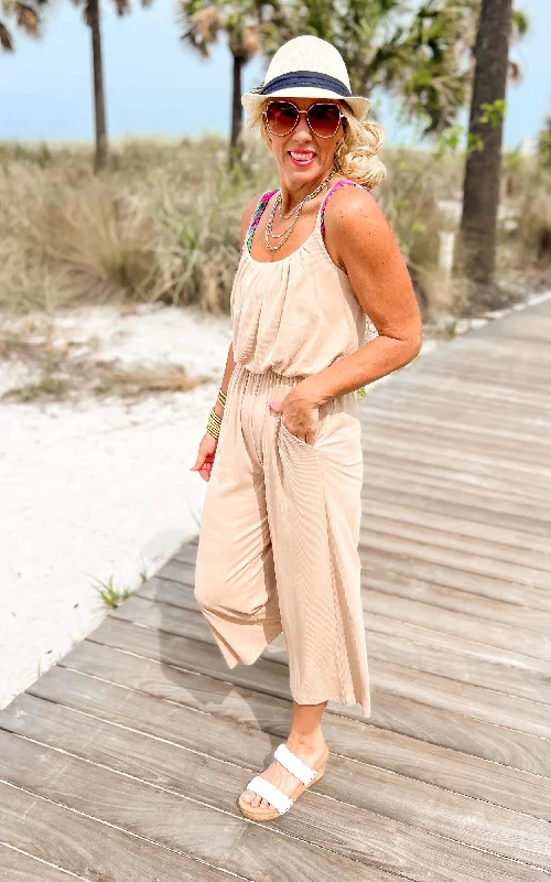 Cropped Spaghetti Strap Jumpsuit - Nude FINAL SALE