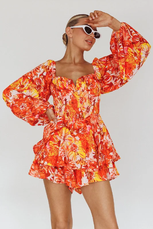 Evanice Shirred Waist Romper Floral Yellow