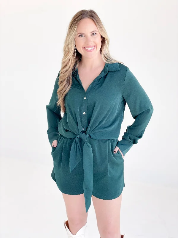 Feeling Fall Romper - Hunter Green