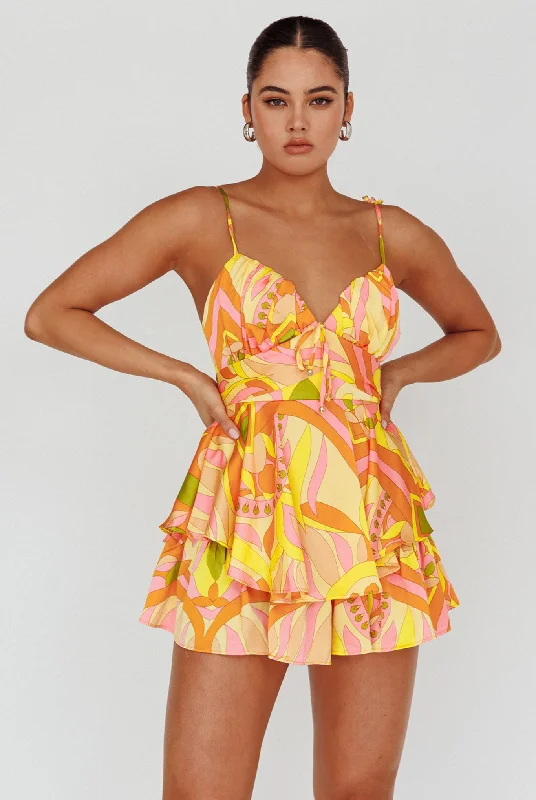 Happy Thoughts Tied Shoulder Romper Yellow Multi